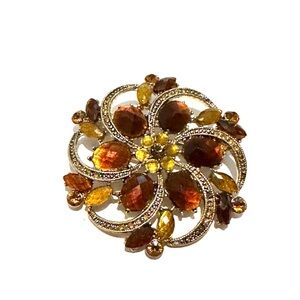 Vintage Gold and Amber Floral Brooch